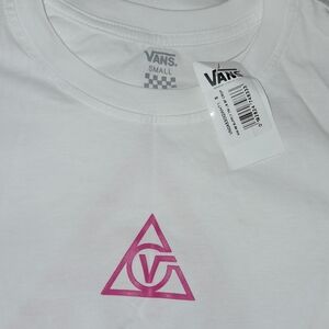 Vans White Crop Top , Long Sleeves,  Pink Logo, Brand New